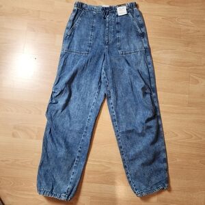 NWT M&S Parachute Jeans Adjustable Toggle Bungee Hem Pull On Stretch Waist Sz 4
